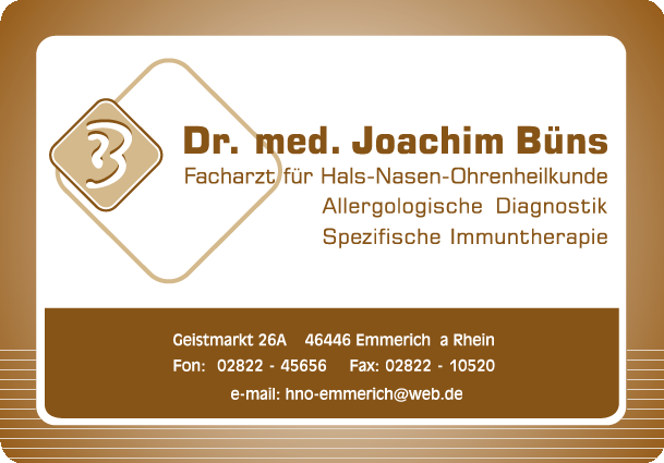 HNO-Praxis Dr. Joachim Büns, Geistmarkt 26A, D-46446 Emmerich